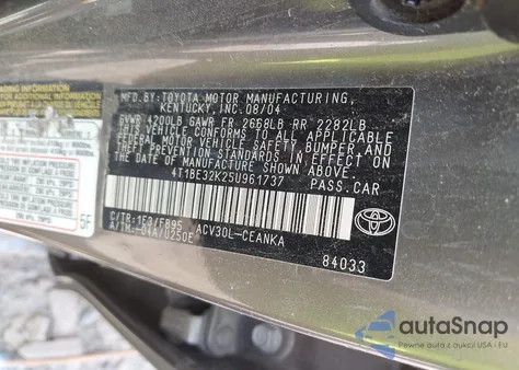 2005 Toyota Camry Le from USA, damaged, VIN 4T1BE32K25U961737
